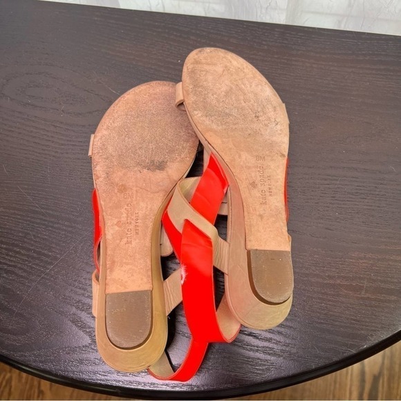 KATE Spade New York Sandals Neon Orange Patent Leather Gold Studs Size 8 - Picture 6 of 13